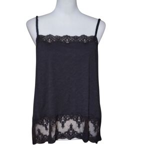 American Eagle Large Dark Gray Lace Trim Cami Tank Whimsigoth Y2K Fairy Grunge